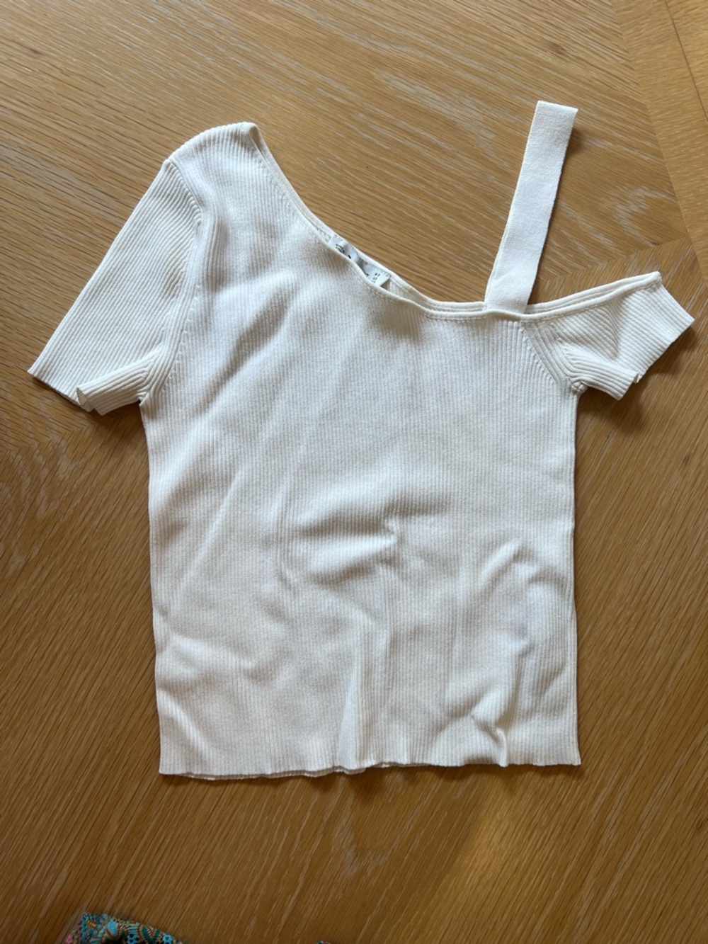 Zara Off-Shoulder Ribbed Knit Top in white